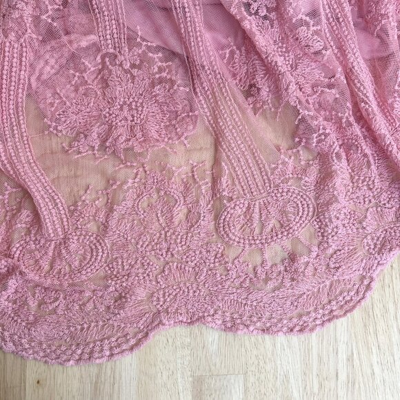 Tea n Rose‎ Crochet Lace Overlay Pink Maxi Dress L Butterfly Sleeves - Picture 7 of 11